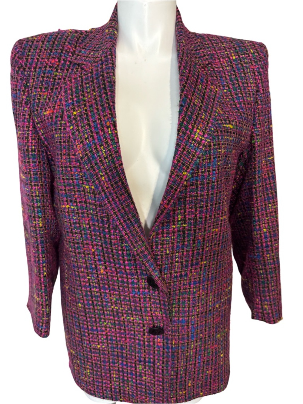 Vintage Pink Multicolor Tweed Blazer Jacket